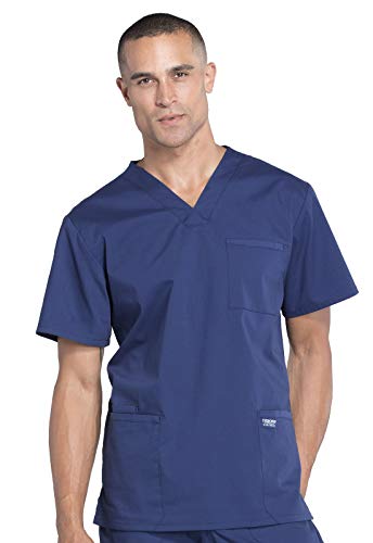 Cherokee Scrubs for Men Workwear Professionals V-Neck Four-Pocket Scrub Top WW695, L, Navy